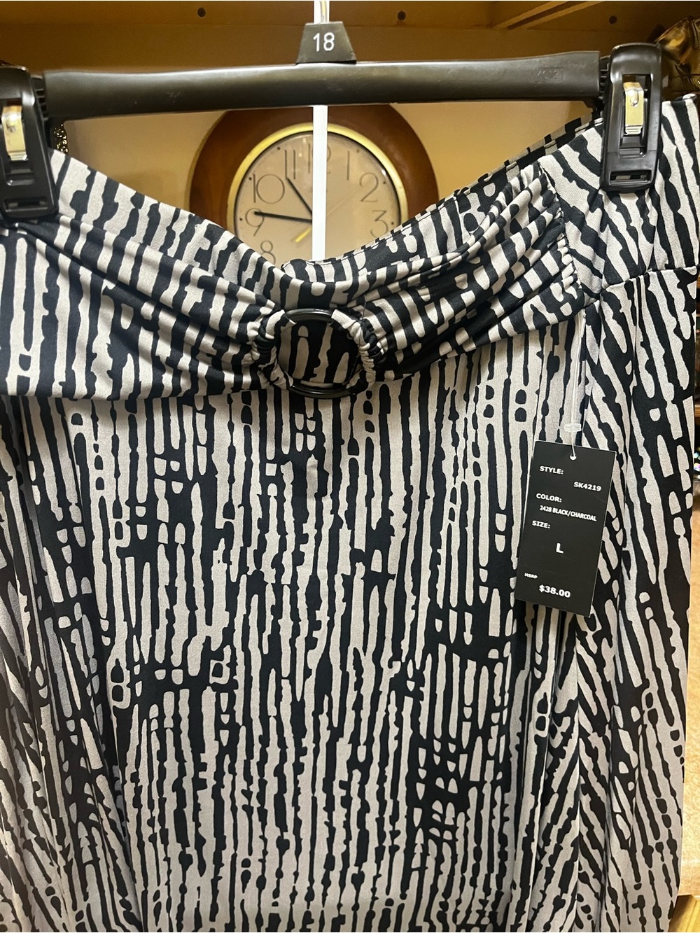 Robert Louis Black and Grey Abstract Print Skirt with Buckle